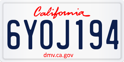 CA license plate 6YOJ194