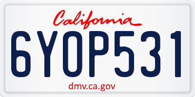 CA license plate 6YOP531