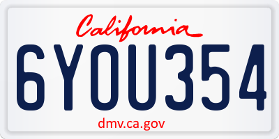 CA license plate 6YOU354