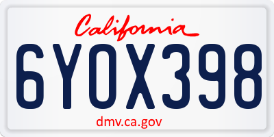 CA license plate 6YOX398