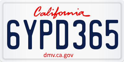 CA license plate 6YPD365