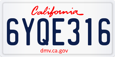 CA license plate 6YQE316