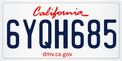 CA license plate 6YQH685