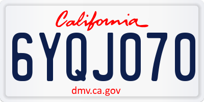 CA license plate 6YQJ070