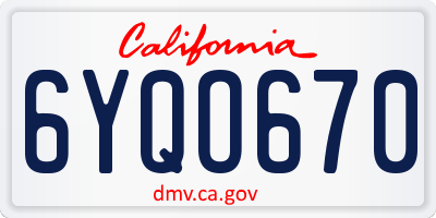 CA license plate 6YQO670