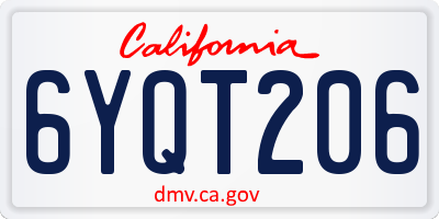 CA license plate 6YQT206