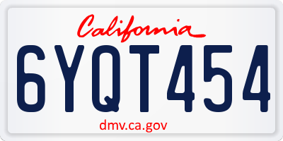 CA license plate 6YQT454
