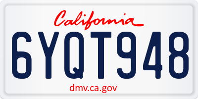 CA license plate 6YQT948