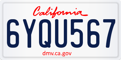 CA license plate 6YQU567
