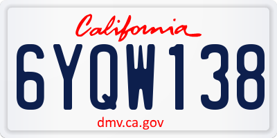 CA license plate 6YQW138