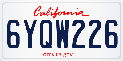 CA license plate 6YQW226