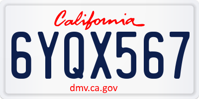 CA license plate 6YQX567