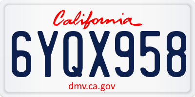 CA license plate 6YQX958