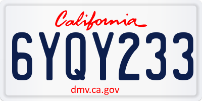 CA license plate 6YQY233