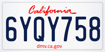 CA license plate 6YQY758