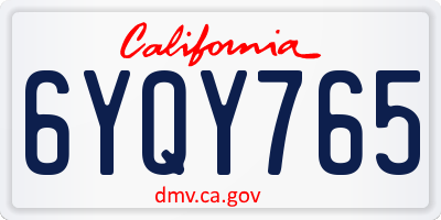 CA license plate 6YQY765