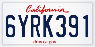 CA license plate 6YRK391