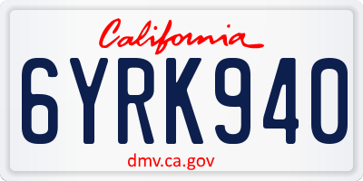 CA license plate 6YRK940