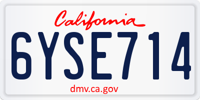 CA license plate 6YSE714