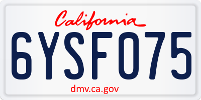CA license plate 6YSF075