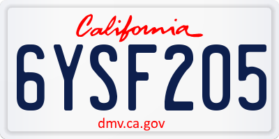CA license plate 6YSF205