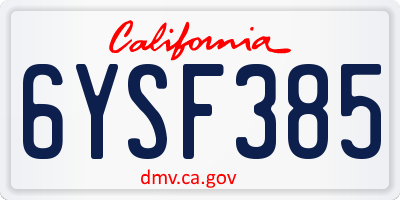CA license plate 6YSF385