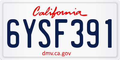 CA license plate 6YSF391