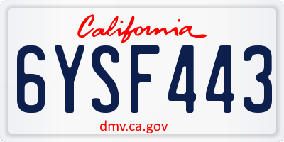 CA license plate 6YSF443
