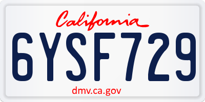 CA license plate 6YSF729