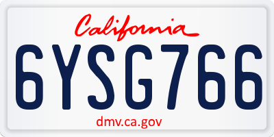 CA license plate 6YSG766