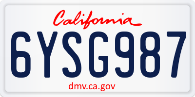 CA license plate 6YSG987