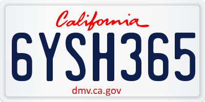 CA license plate 6YSH365