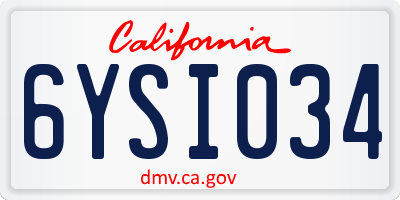 CA license plate 6YSI034