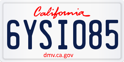 CA license plate 6YSI085