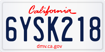 CA license plate 6YSK218