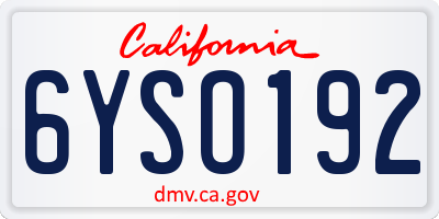 CA license plate 6YSO192