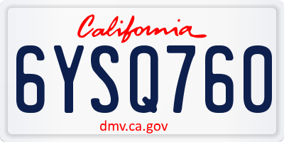 CA license plate 6YSQ760