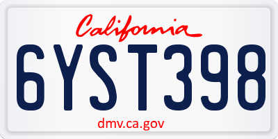 CA license plate 6YST398