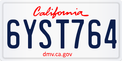 CA license plate 6YST764