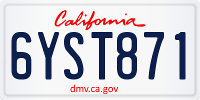 CA license plate 6YST871
