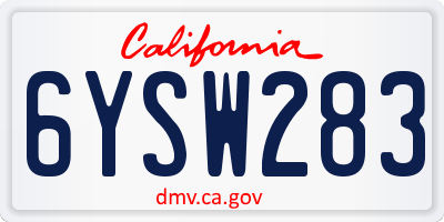 CA license plate 6YSW283