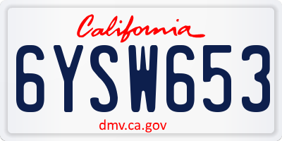 CA license plate 6YSW653