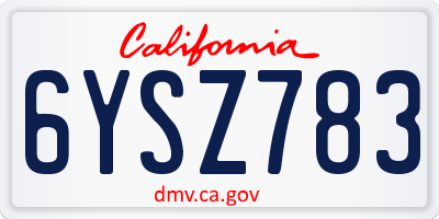 CA license plate 6YSZ783