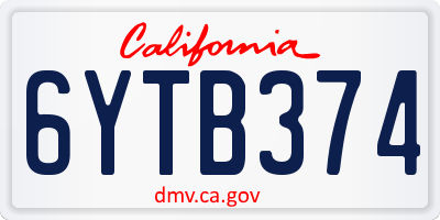 CA license plate 6YTB374