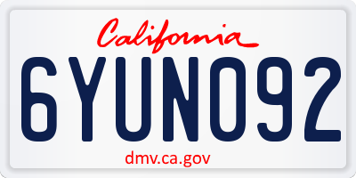 CA license plate 6YUN092