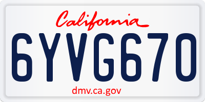 CA license plate 6YVG670
