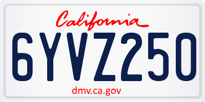 CA license plate 6YVZ250