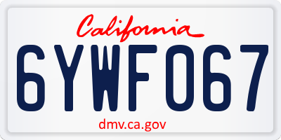 CA license plate 6YWF067