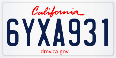 CA license plate 6YXA931