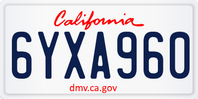 CA license plate 6YXA960